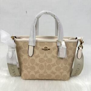 Coach Mini City Tote Bag Crossbody Signature Canvas Gold/Sand/Chalk NWT CW032